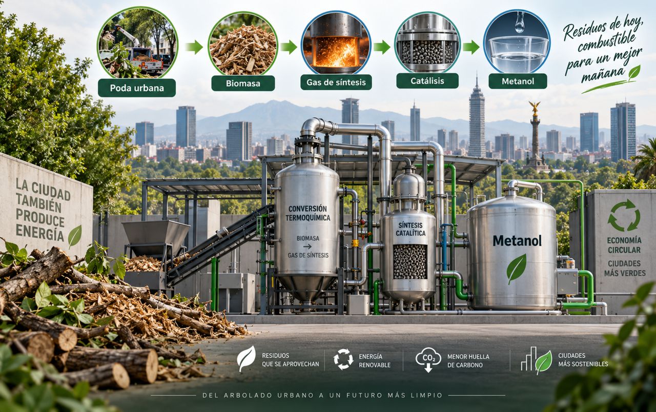 Producción de metanol a partir de residuos de poda urbana en CDMX