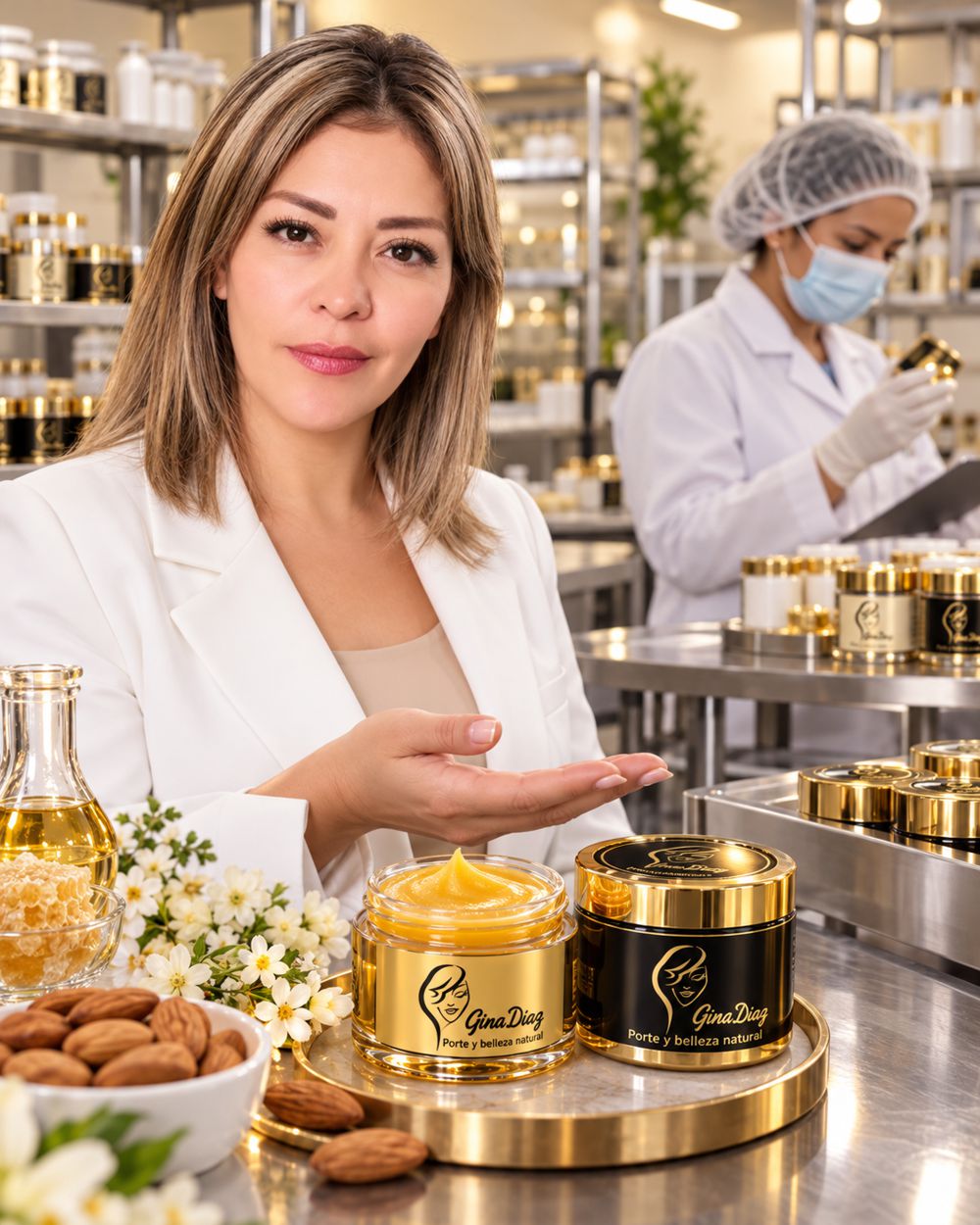 Gina Diaz presentando su linea de productos